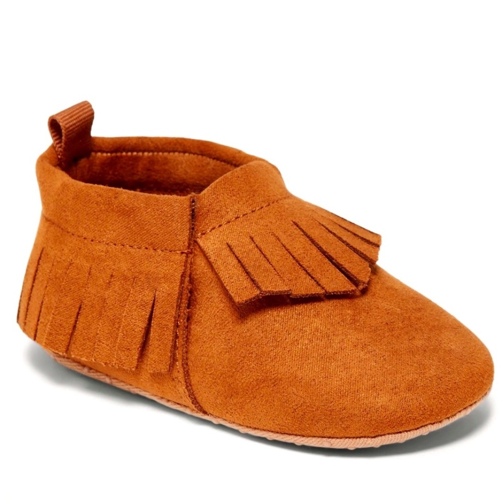 OLD NAVY unisex faux suede caramel baby moccasin booties SIZE 18-24M NWT